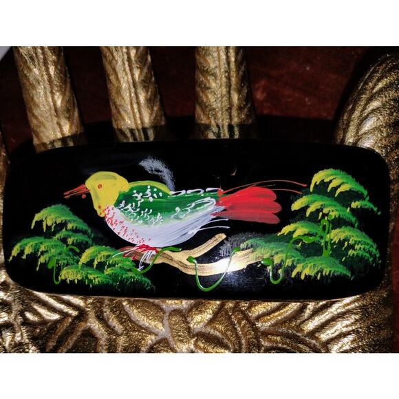 Vintage  Russian Hand-Painted Lacquer Hair Barrette – Bird Motif